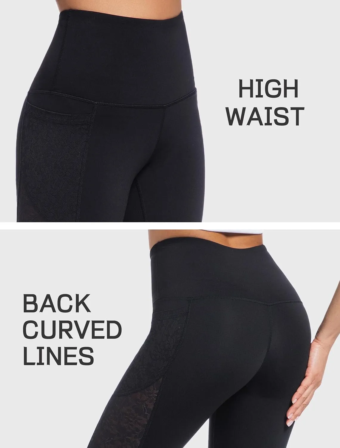 Yoga Pants for Women - High-Waist Lace Leggings Breathable Moisture-Wicking with Pockets,Perfect for Yoga Running