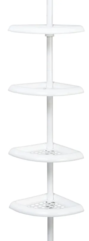 Zenna Home 2153WW2 Tension Pole Shower Caddy, 7.2 in OAL, 10.6 in OAW, 4-Shelf, Plastic, White :EA: QUANTITY: 1