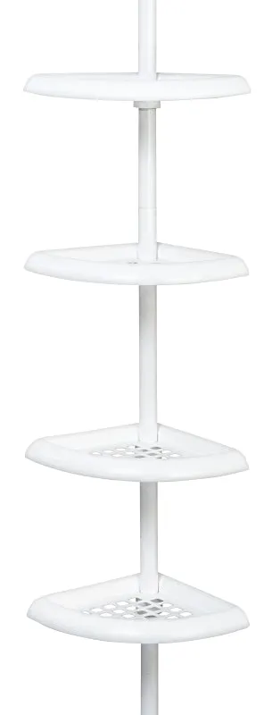 Zenna Home 2153WW2 Tension Pole Shower Caddy, 7.2 in OAL, 10.6 in OAW, 4-Shelf, Plastic, White :EA: QUANTITY: 1