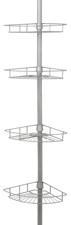 Zenna Home 2156NN Corner Tension Pole Shower Caddy, 8 in OAL, 11-1/2 in OAW, 4-Shelf, Steel, Satin Nickel :EA: QUANTITY: 1