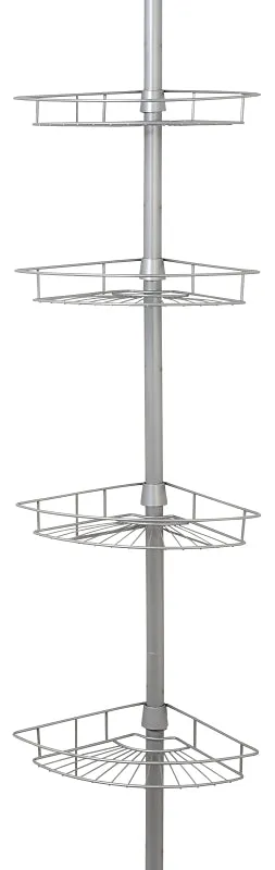 Zenna Home 2156NN Corner Tension Pole Shower Caddy, 8 in OAL, 11-1/2 in OAW, 4-Shelf, Steel, Satin Nickel :EA: QUANTITY: 1