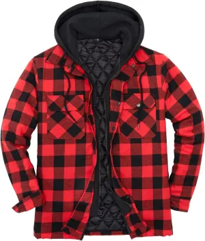ZENTHACE Men's Thicken Plaid Hooded Flannel Shirt Jacket with Quilted Lined