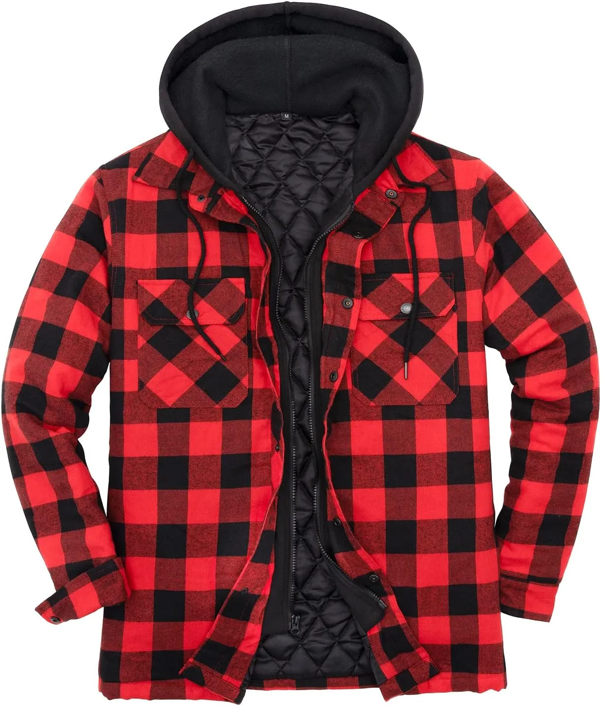 ZENTHACE Men's Thicken Plaid Hooded Flannel Shirt Jacket with Quilted Lined