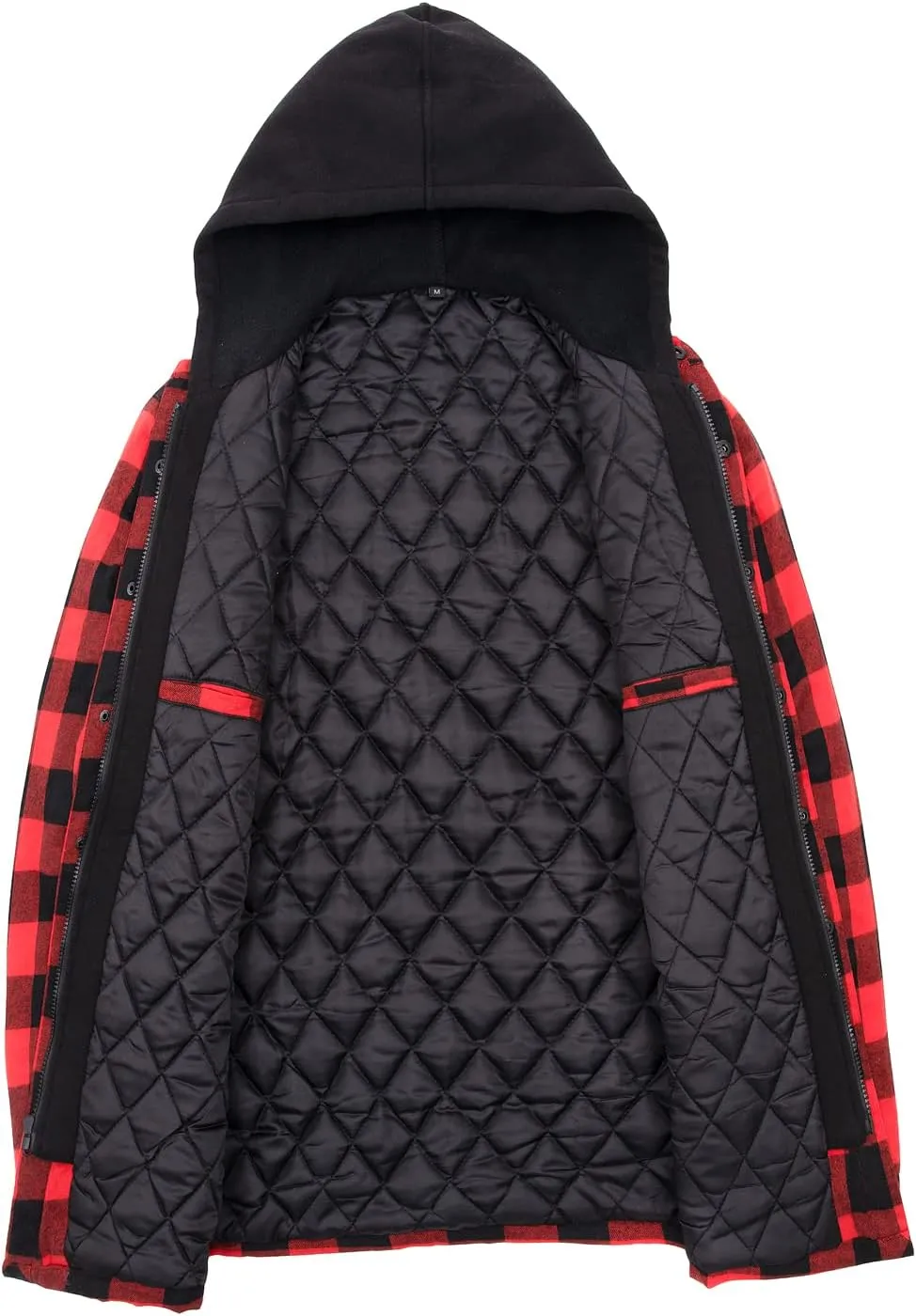 ZENTHACE Men's Thicken Plaid Hooded Flannel Shirt Jacket with Quilted Lined